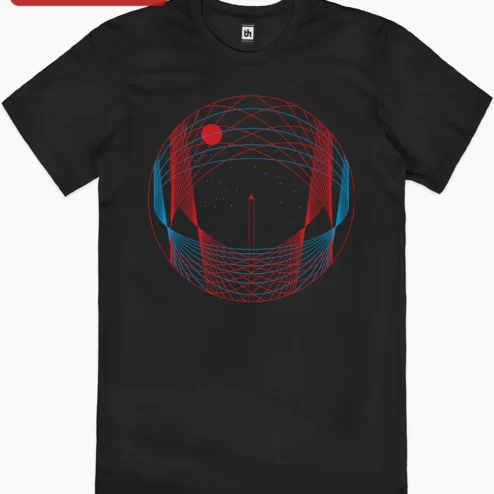 Geometric Sci-Fi Wireframe Sphere Tee Retro Futuristic Cyberpunk Digital Art Shirt