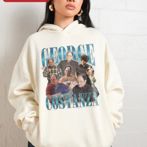 Customer in Chicago, Illinois wearing George Costanza Hoodie Seinfeld Fan Gift Black Pullover Sweatshirt