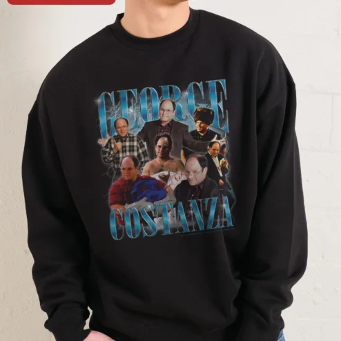 George Costanza Seinfeld Fan Crewneck Sweatshirt Vintage TV Sitcom Collage Gift on a hanger, ready to ship from Chicago, Illinois