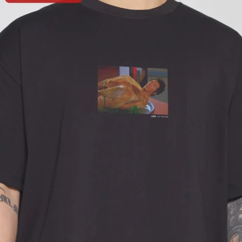 Close-up of George Costanza Tee Seinfeld Chicken Suit Scene Pop Culture Gift for streetwear fans in Chicago, Illinois