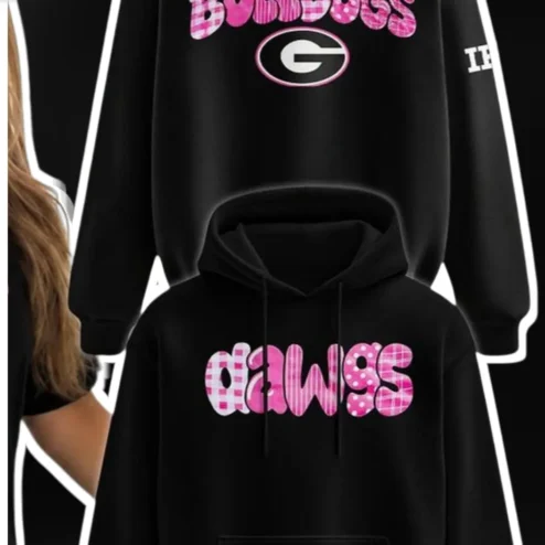 Georgia Bulldogs Dawgs Hoodie UGA Fan Gear Black Pink Plaid Pullover for Women College Football Merch
