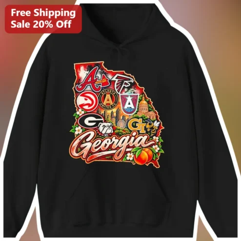 Georgia State Sports Fan Collage Hoodie Vintage Peach State Map Graphic Pullover for Men Women