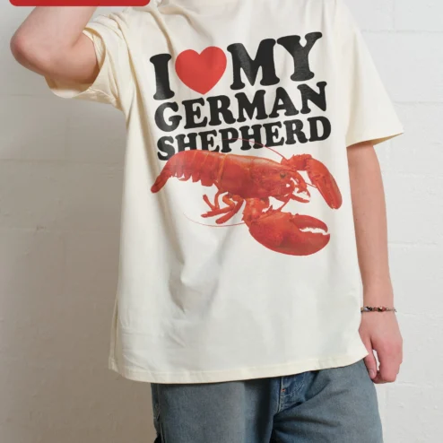 German Shepherd Lover Tee I Love My German Shepherd Dog Gift for GSD Owners on a hanger, ready to ship from Chicago, Illinois