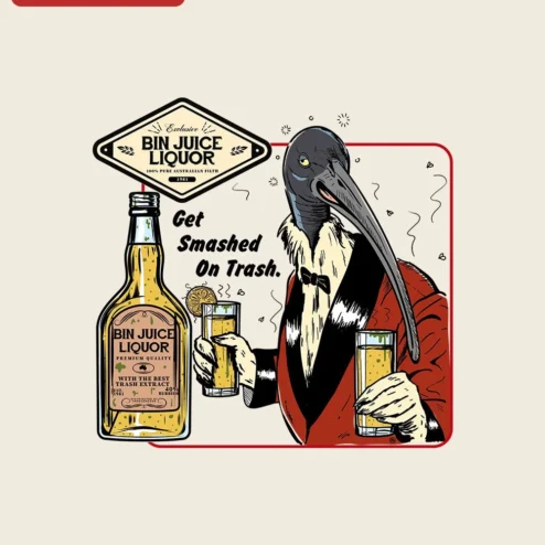 Get Smashed On Trash Tee Funny Pelican Drinking Meme Shirt for Men on a hanger, ready to ship from Chicago, Illinois