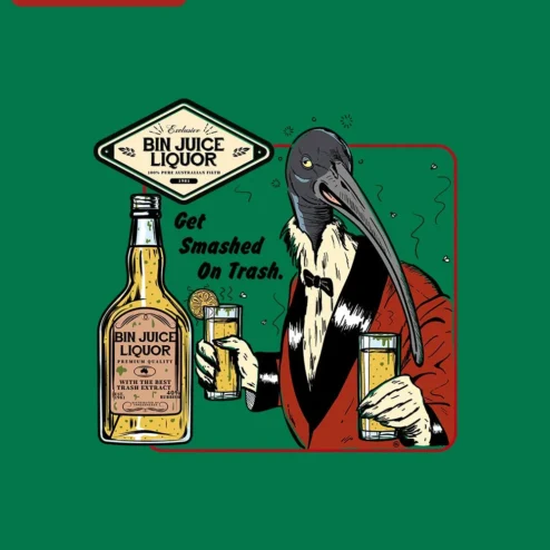 Customer in Chicago, Illinois wearing Get Smashed On Trash Tee Funny Pelican Drinking Meme Shirt for Men