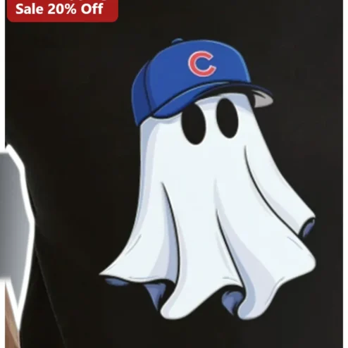 Ghost Wearing Chicago Cubs Hat Tee Spooky Sports Fan Halloween Gift