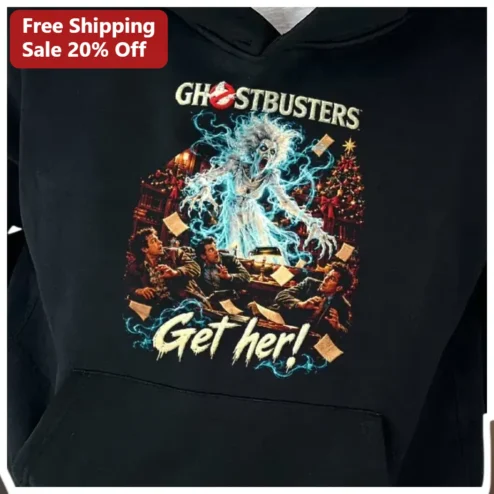 Ghostbusters Get Her Hoodie Ray Stantz Librarian Ghost Movie Quote Apparel for Men available at our Chicago, Illinois warehouse