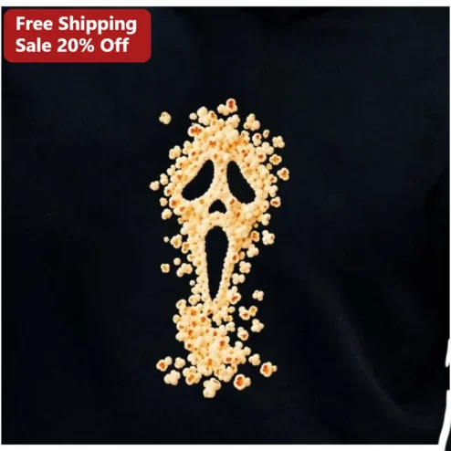 Ghostface Hoodie Popcorn Art Horror Movie Parody Pullover for Halloween Fans