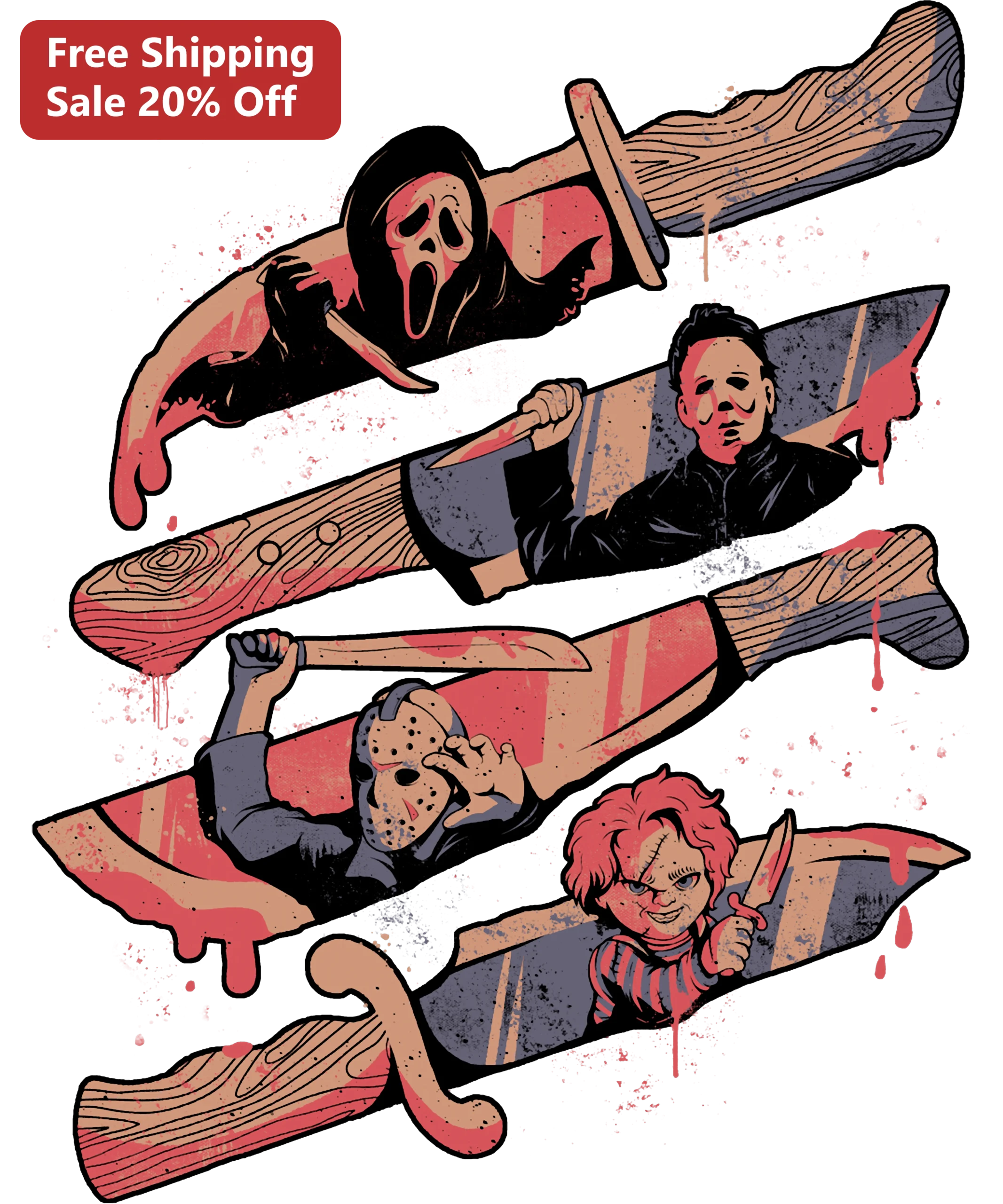 Ghostface Michael Myers Jason Voorhees Chucky Slasher Mashup Horror Tee Halloween Gift