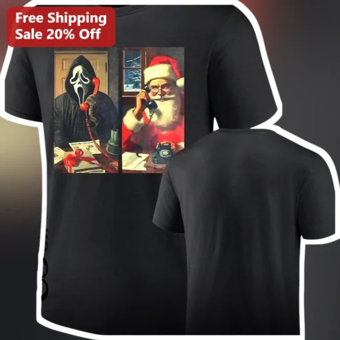 Ghostface Tee Santa Calls Ghostface Christmas Horror Movie Graphic T-Shirt for Women Men