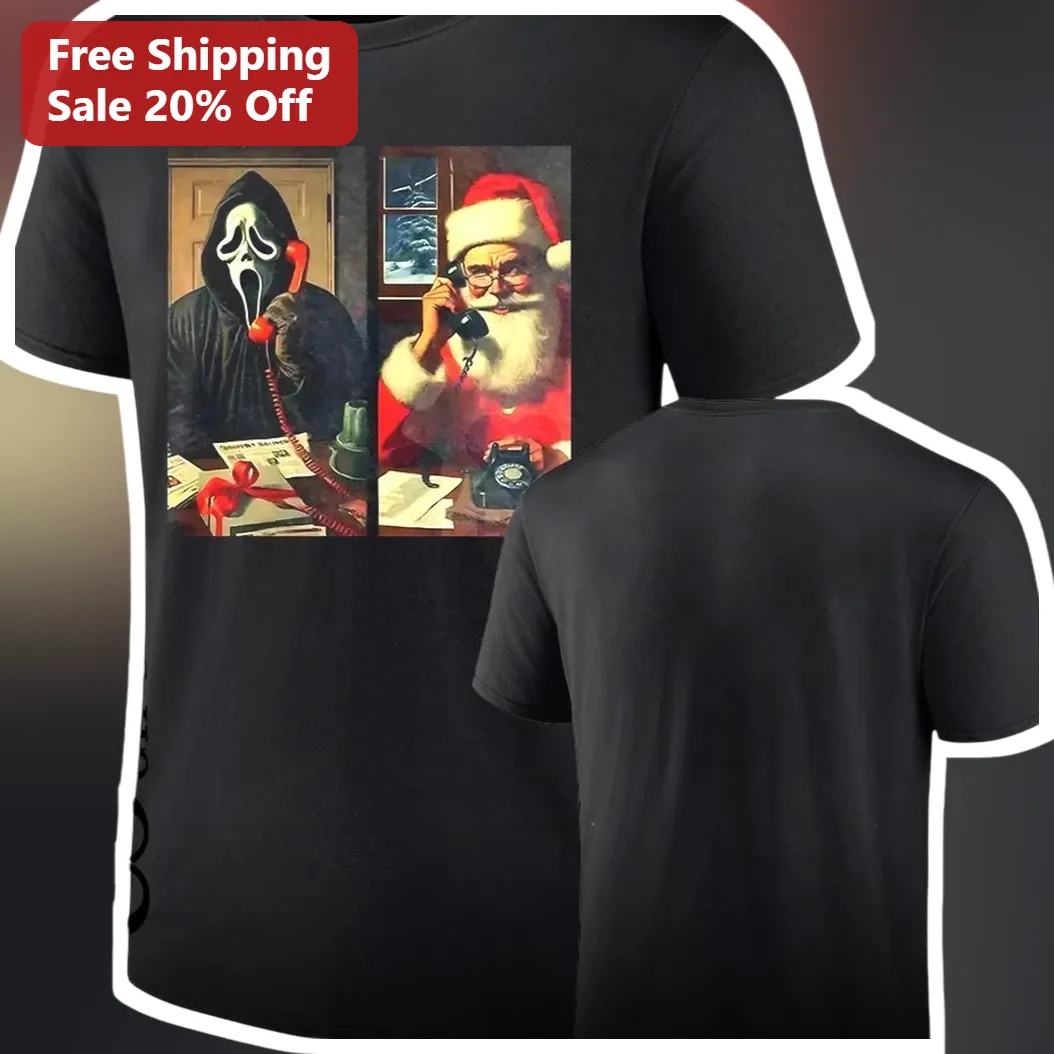Ghostface Tee Santa Calls Ghostface Christmas Horror Movie Graphic T-Shirt for Women Men