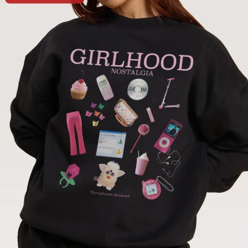 Girlhood Nostalgia Sweatshirt Y2K Retro Tech Collage Gift for Women