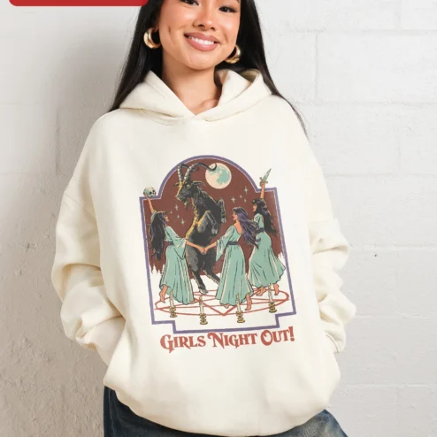 Girls Night Out Hoodie Witchy Baphomet Sabbath Dance Graphic Sweatshirt for Women