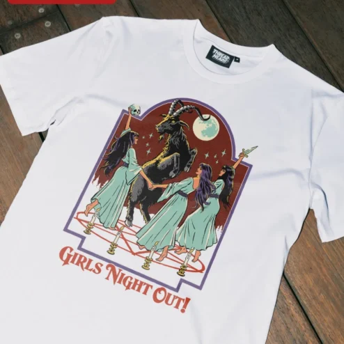Girls Night Out Tee Funny Witchy Occult Goat Graphic T-Shirt for Women Bachelorette Party Gift