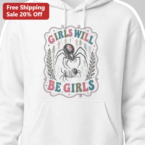 Girls Will Be Girls Black Widow Spider Vintage Graphic Hoodie for Women