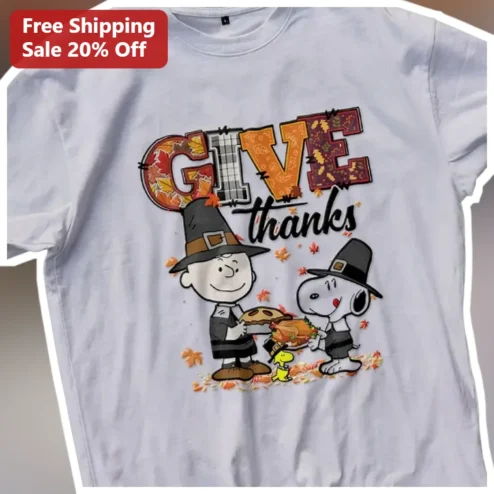 Give Thanks Charlie Brown Snoopy Thanksgiving Tee