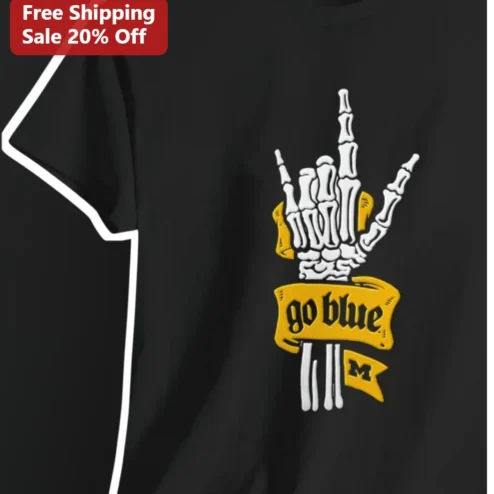 Go Blue Tee Michigan Wolverines Skeleton Hand Fan Apparel