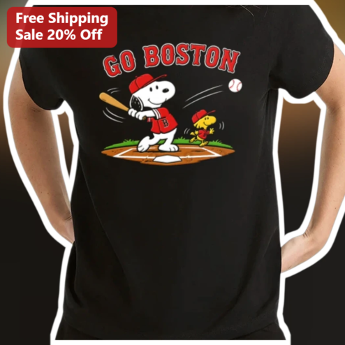 Go Boston Snoopy Baseball Tee Men's Retro Peanuts Graphic Shirt Gift