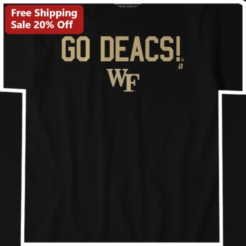 GO DEACS! WF Wake Forest Demon Deacons Collegiate Logo Tee Black Gold available at our Chicago, Illinois warehouse