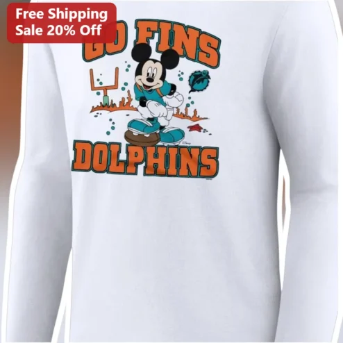 Go Fins Dolphins Mickey Mouse Long Sleeve Shirt Miami NFL Fan Gift