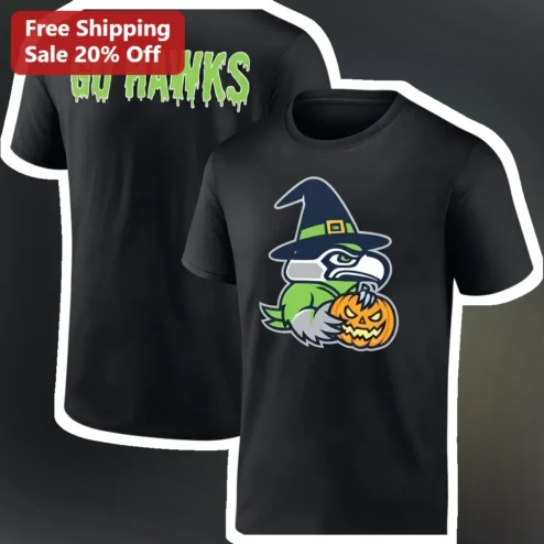 Go Hawks Halloween Witch Tee Seattle Seahawks Fan Shirt Spooky Game Day Gift