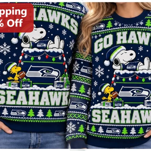 Go Hawks Seahawks Snoopy Ugly Christmas Sweatshirt NFL Fan Gift