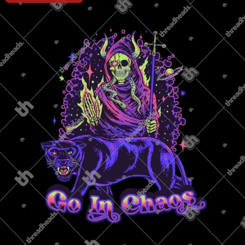Go In Chaos Tee Occult Skeleton Neon Panther Psychedelic Graphic Shirt Unisex