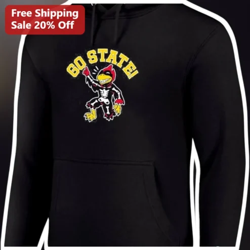 GO STATE! Cardinal Skeleton Hoodie Spooky College Spirit Fan Gear Black Pullover