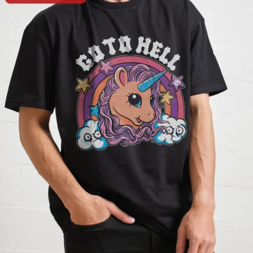 Go To Hell Unicorn Retro Sarcastic Graphic Tee
