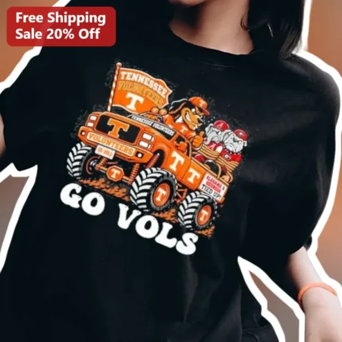 GO VOLS Tennessee Volunteers Monster Truck Smokey Mascot Distressed Graphic Tee for Men Women Gameday Fan Gear