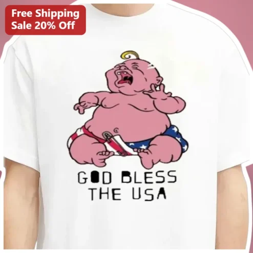 God Bless The USA Patriotic Graphic Tee Funny Satirical Cartoon Baby Design