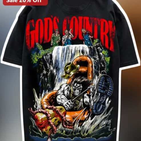 God's Country Tee Funny Skeleton River Tubing Graphic Shirt for Men Women