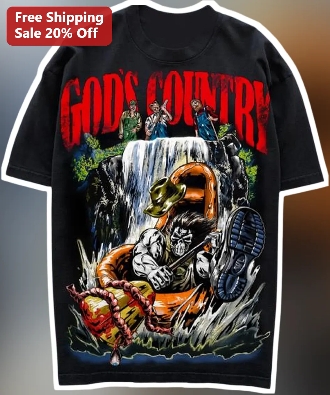 God's Country Tee Funny Skeleton River Tubing Graphic Shirt for Men Women