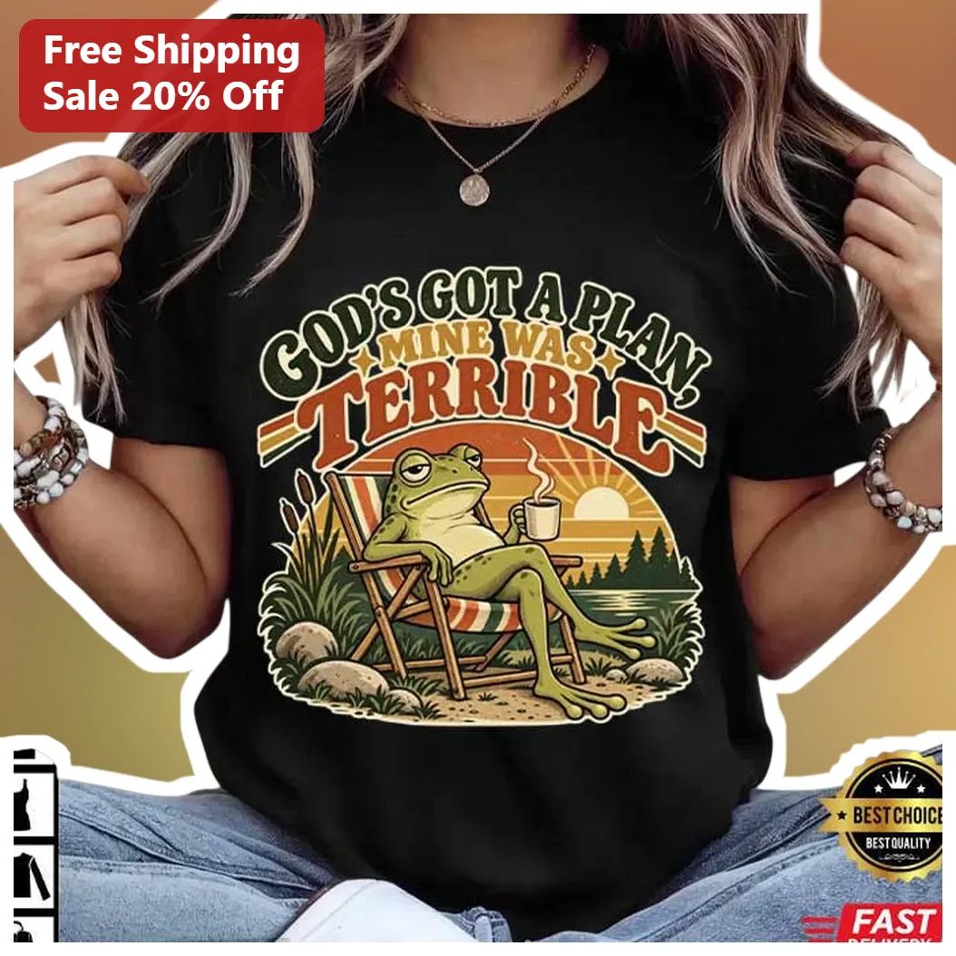 God's Got A Plan Mine Was Terrible Funny Christian Vintage Frog Graphic Tee