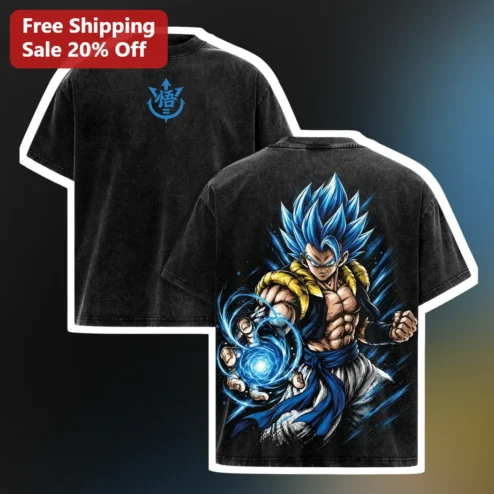Gogeta Tee Dragon Ball Super SSJ Blue Anime Shirt Distressed Vintage Graphic T-Shirt for Men Women