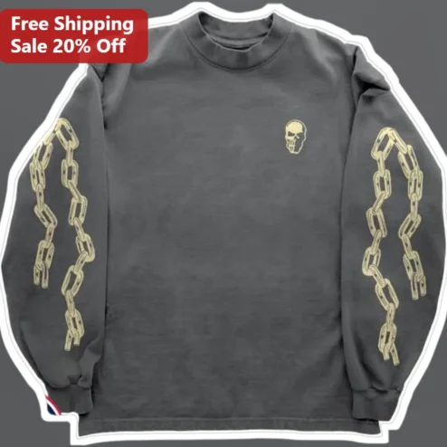Gold Chain Skull Sweatshirt Vintage Streetwear Hip Hop Style Crewneck for Men Women Unisex