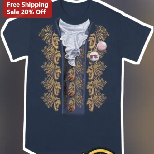 Gold Embroidered Waistcoat Costume Tee Renaissance Baroque Style Graphic Shirt for Halloween Cosplay