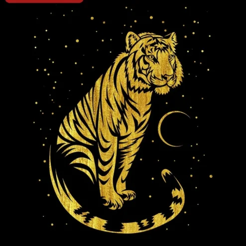 Gold Foil Tiger Zodiac Constellation Digital Art Chinese Year of the Tiger Celestial Wall Decor
