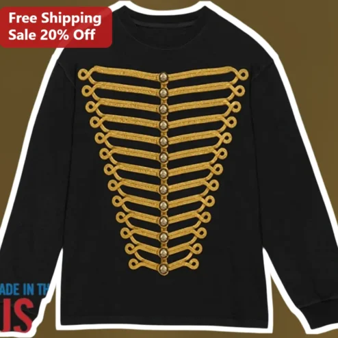 Gold Hussar Jacket Braid Sweatshirt Vintage Military Style Napoleonic Era Graphic Apparel