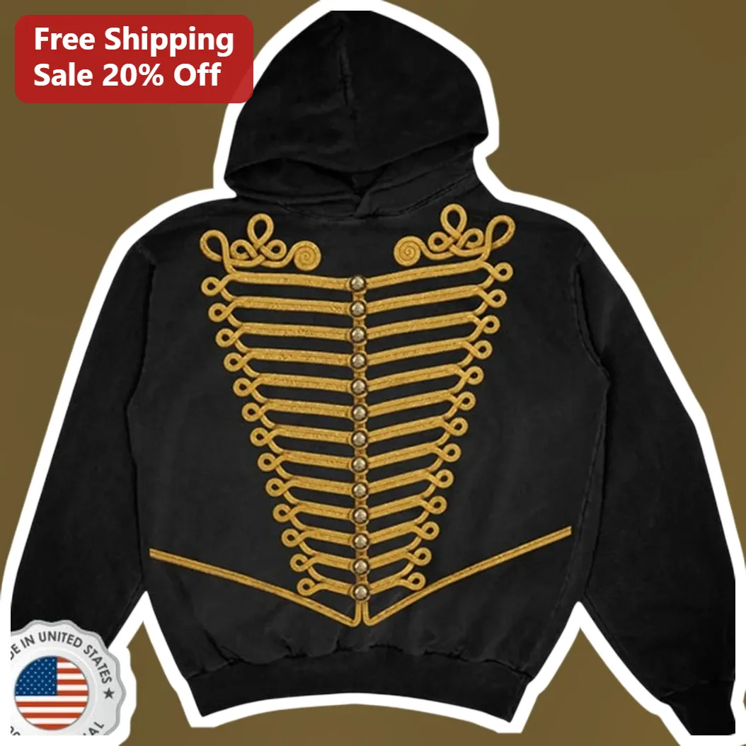 Gold Hussar Jacket Graphic Hoodie Military Frogging Design for Men Fall Winter Gift