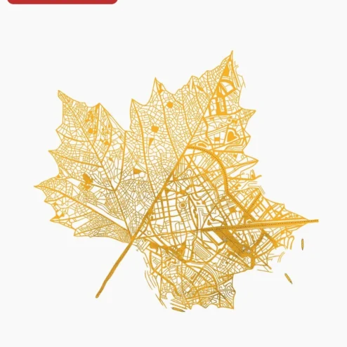 Gold Maple Leaf City Map Art Poster, Canadian Heritage Wall Decor, Gold and Black Urban Geography Pr on a hanger, ready to ship from Chicago, Illinois