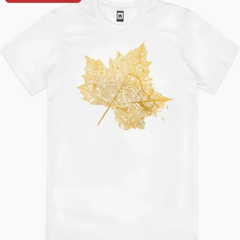 Close-up of Gold Maple Leaf City Map Art Poster, Canadian Heritage Wall Decor, Gold and Black Urban Geography Pr for streetwear fans in Chicago, Illinois