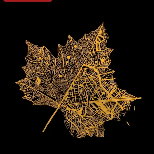 Gold Maple Leaf City Map Art Poster, Canadian Heritage Wall Decor, Gold and Black Urban Geography Print for Home Office Gift