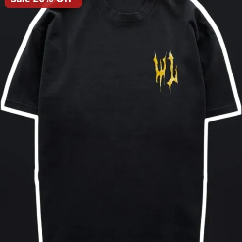 Gold Melting Drip Logo Tee Streetwear Graphic T-Shirt Black Cotton