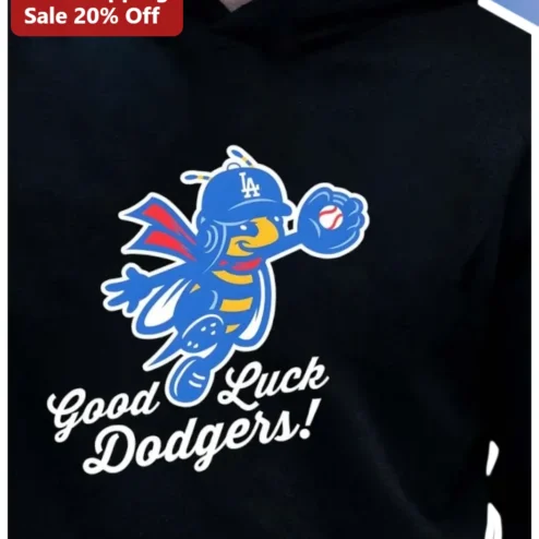 Good Luck Dodgers Hoodie Cartoon Bee Mascot Baseball Fan Apparel