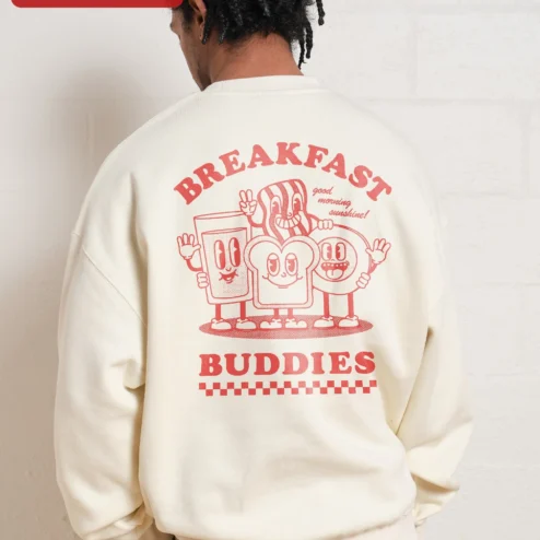Close-up of Good Morning Sunshine! Retro Breakfast Buddies Sweatshirt for streetwear fans in Chicago, Illinois