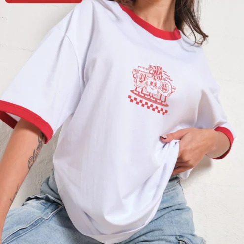 Good Morning Sunshine Ringer Tee Cute Breakfast Cartoon Graphic Shirt for Women