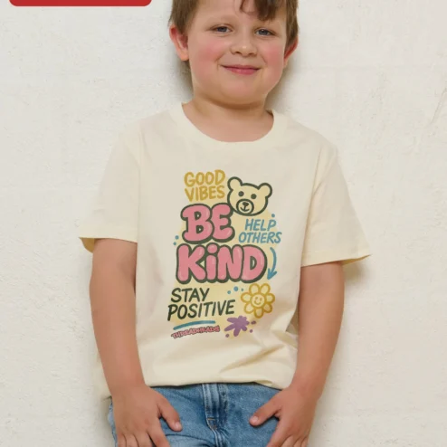 Good Vibes Be Kind Help Others Stay Positive Kids Tee Cute Bear Graphic