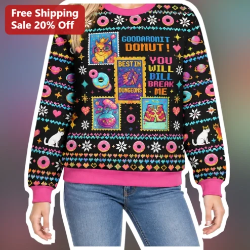 Goodardont Donut Bestin Dungeons Funny Gaming Sweatshirt Wizard Cat D&D Gift
