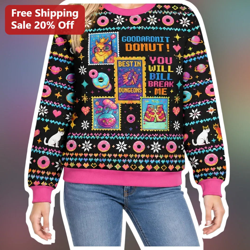 Goodardont Donut Bestin Dungeons Funny Gaming Sweatshirt Wizard Cat D&D Gift